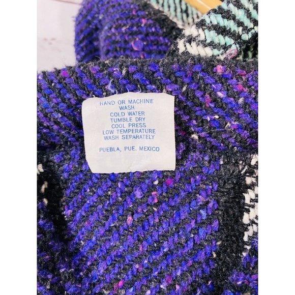 S Focus Chunky Mexican Southwest Poncho Hippie Festival Hoodie Drug Rug Size XL - Picture 10 of 10